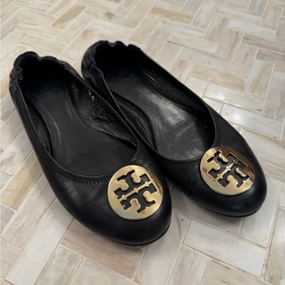 Tory Burch Black Leather Ballet Flats Size 10